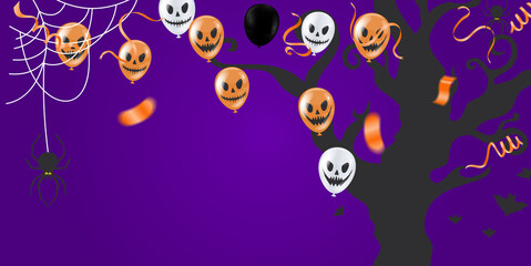 Happy Halloween banner trick party balloons,  ghost, bats, Party invitation background  Vector illustration