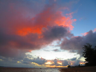 Beautiful sunset in Hawaii by ocean