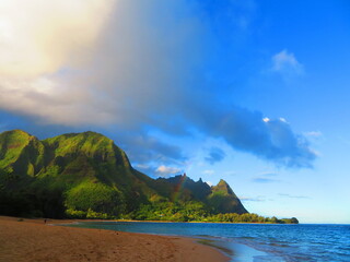 Beautiful sunset in Hawaii by ocean
