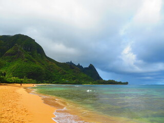 Beautiful sunset in Hawaii by ocean