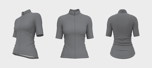 Naklejka premium Women’s cycling jersey mockup in front, side and back, 3d rendering, 3d illustration