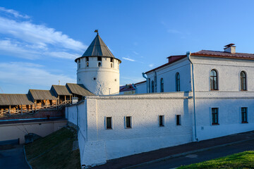 View of the medieval watchtower and old buildings in the Kazan Kremlin, Russia