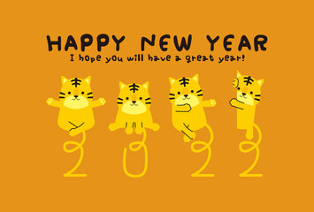 背景オレンジ　しっぽで2022　Happy New Year 横型