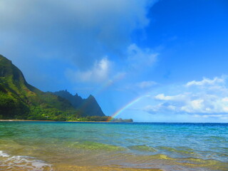 Beautiful sunset in Hawaii by ocean