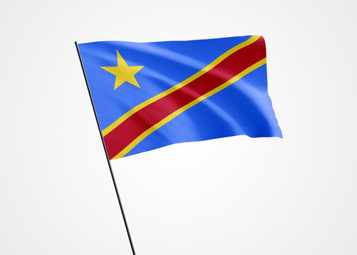 Democratic Republic of the Congo flag flying high in the white isolated background. June 30 Congo independence day World national flag collection. Nation flag 3D illustration
