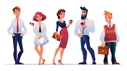 Cartoon office characters set in flat style. Business people. Managers. Office workers. Adult women and men.