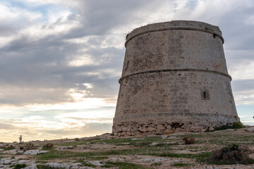 Fototapeta na wymiar Watchtower of Sa Savina on Formentera island in Balearic Islands in Spain