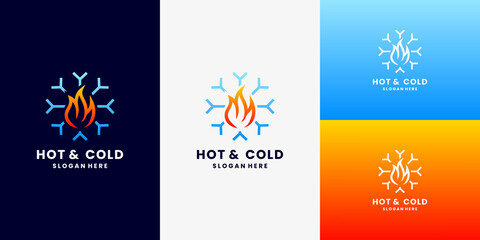 Obraz na płótnie Canvas fire snow logo design vector hot and cold symbol