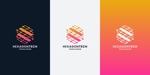 abstract symbol technology logo design with hexagon shape