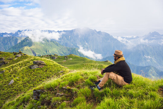Himalaya mountain range at Khaliya top Munsiyari, Uttarakhand, India.