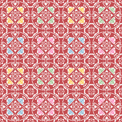 Japanese Circle Art Flower Mosaic Vector Seamless Pattern