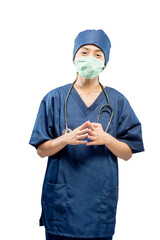 Asian female nurse with face mask and stethoscope