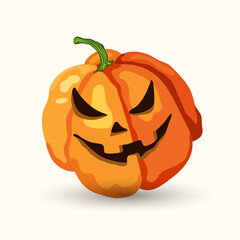 Cartoon Halloween horribly face pumpkin on white