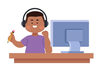 afro boy in online class