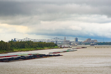 Mississippi river view with Baton Rouge, Louisiana panorama in background