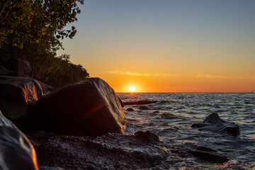 Beach Sunset - Lake Erie - Cleveland, Ohio - obrazy, fototapety, plakaty