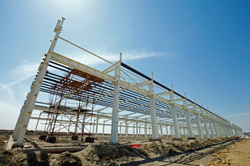 In the construction site, steel structure is under construction