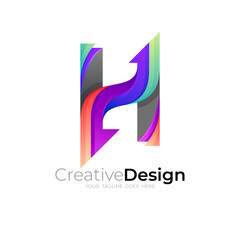 Symbol H logo and arrow design combination, colorful style
