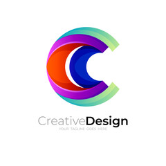 Naklejka premium Abstract letter C logo and colorful design template