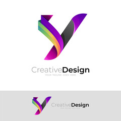Letter Y logo and colorful icon template, 3d style