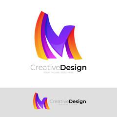 Letter M logo with colorful design template, 3d style