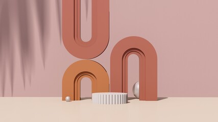 3d render abstract surreal image white podium with brown background product display advertisement. 