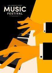 Music poster decorative with pianist playing piano design template background vintage retro style © thenatchdl