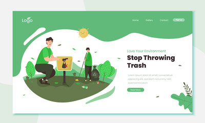 Stop throwing trash illustration on landing page concept