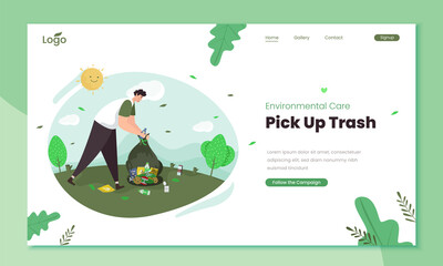 Fototapeta premium Picking up trash illustration on landing page template