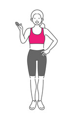 説明をする女性スポーツトレーナーのシンプルな全身イラスト