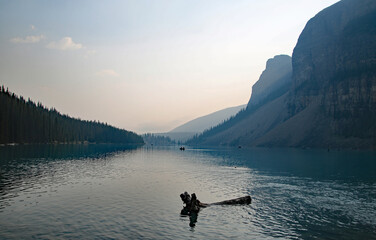 A view at lake level of Lake Moraine