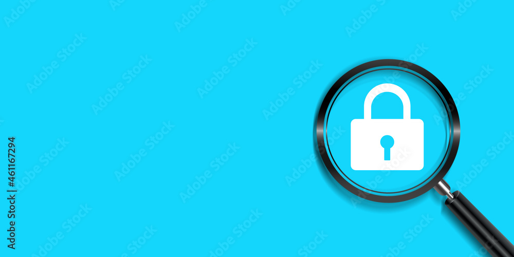 Aufkleber 3d rendering magnifying glass with padlock icon, data protection and cyber security. with a virtual 