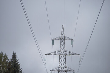 Power line . High-altitude power transmission tower.