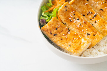 teriyaki tofu rice bowl - vegan food style