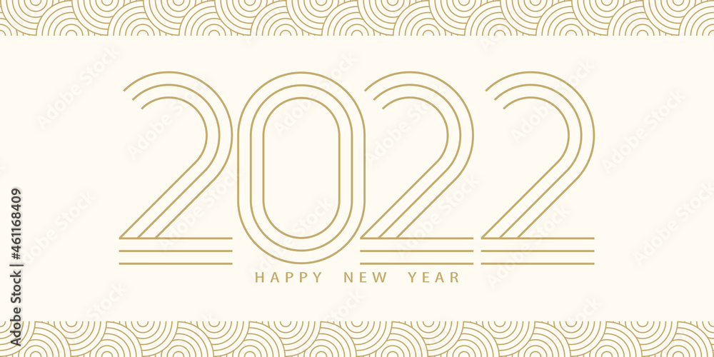 Aufkleber 2022 happy new year. 2022 modern text vector luxury design gold color.