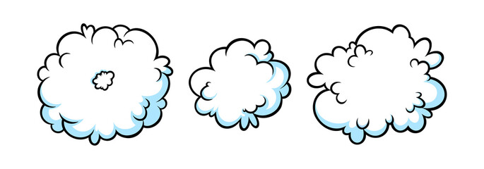 Steam ring and clouds in comic style. Set of round clouds of vapour or smoke. Vector illustration isolated in white background