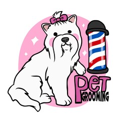 Maltese  dog, pet grooming salon cartoon logo vector illustration