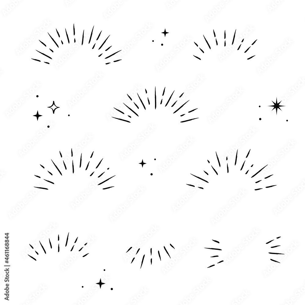 Wall mural hand drawn style sunburst frame set, vector design elements