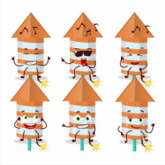 An image of rocket firework orange dancer cartoon character enjoying the music