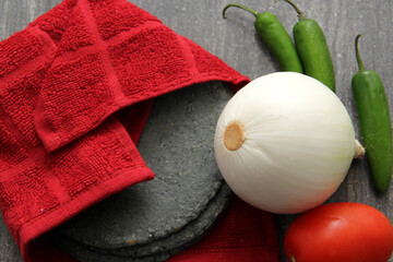 Fresh, delicious, freshly made blue dough tortillas along with a variety of fresh vegetables:...