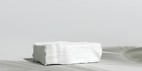 Product display podium stand with shadow nature leaves on white background. 3D rendering