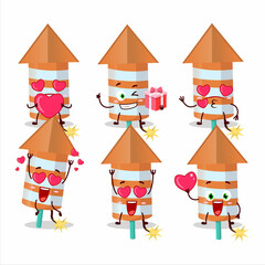 Rocket firework orange cartoon character with love cute emoticon