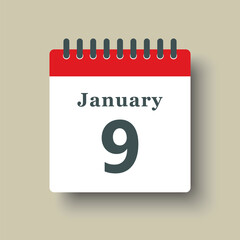 Icon day date 9 January, template calendar page