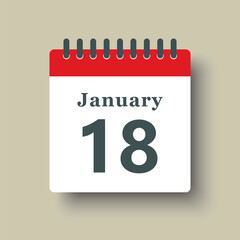 Icon day date 18 January, template calendar page