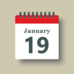 Icon day date 19 January, template calendar page