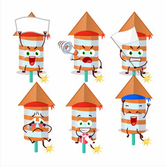 Mascot design style of rocket firework orange character as an attractive supporter