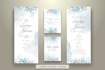 Fototapeta na wymiar Set of Elegant Wedding Invitation Cards Template with Watercolor Hand Drawn Floral
