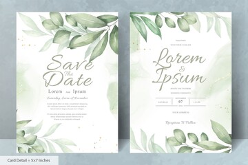 Set of Elegant Wedding Invitation Cards Template with Watercolor Hand Drawn Floral