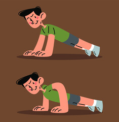 Man doing push up flat vector illustration 