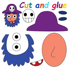 Paper game with funny cartoon pirate captain vector illustration. Cut all pieces and glue on cardboard for make pirate - printable activity page for children vector